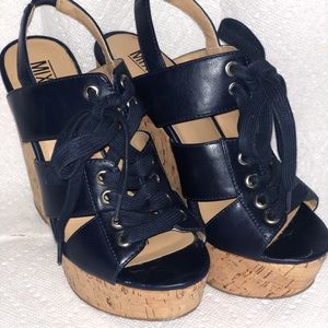 Lace up navy blue wedges size 6